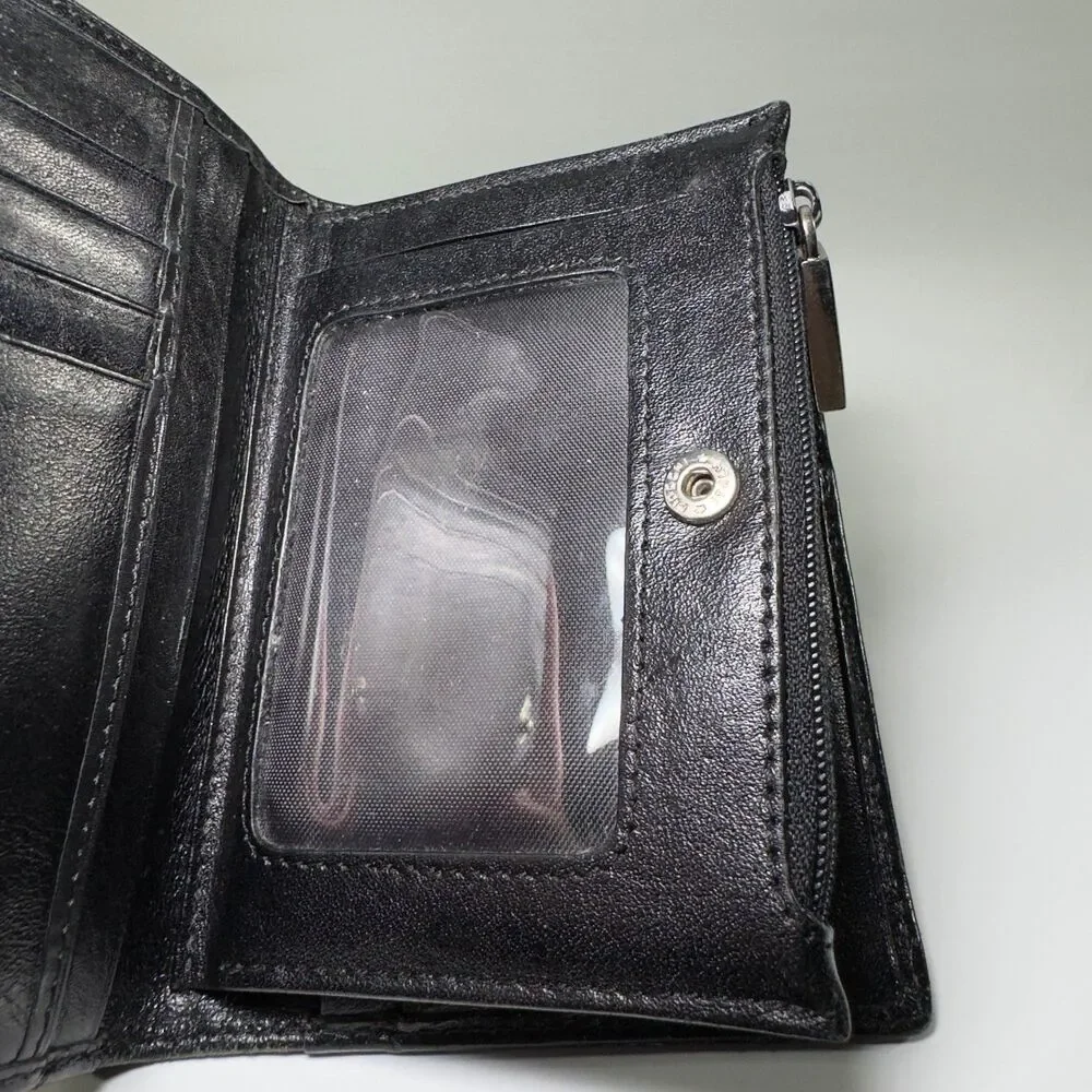 Lauren Ralph Lauren Wallet Black Leather LRL Clutch Compact Card Holder Red VTG